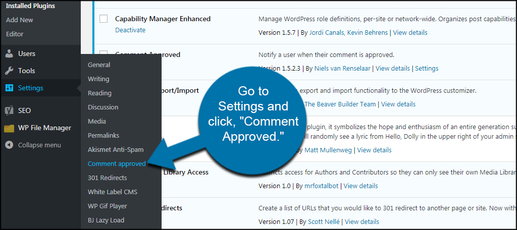 Comment Approved Settings