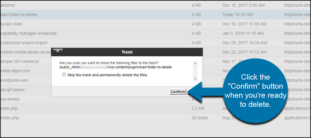 Confirm to fix the directory already exists error in WordPress