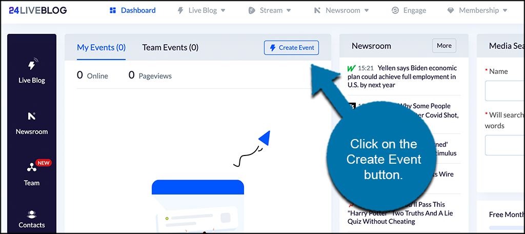 Click Create Event Button