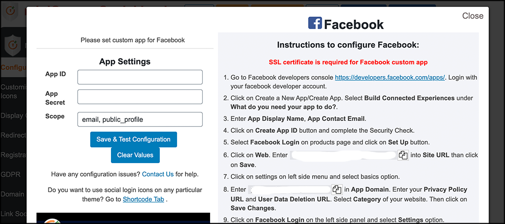 Facebook login popup box