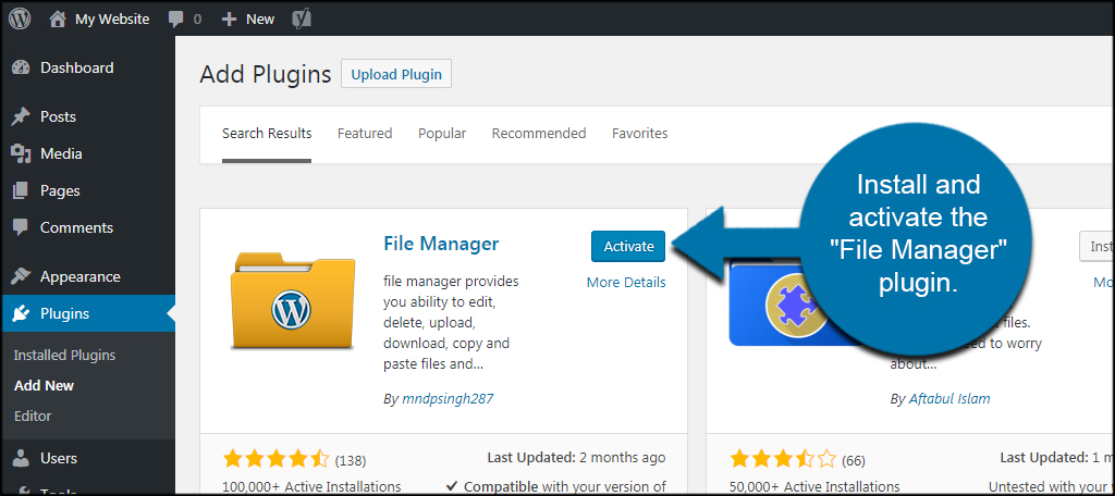 Install File Manager to fix the directory already exists in WordPress