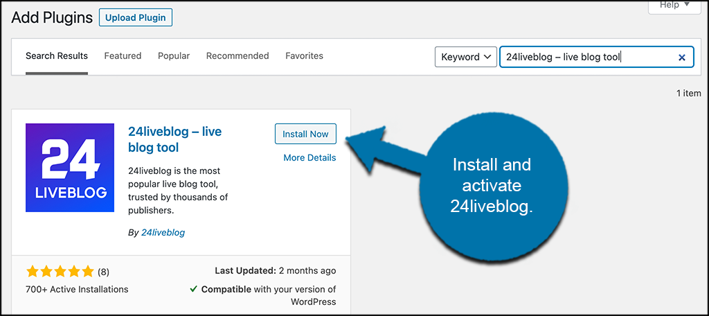Install and activate the live blog in wordpress plugin