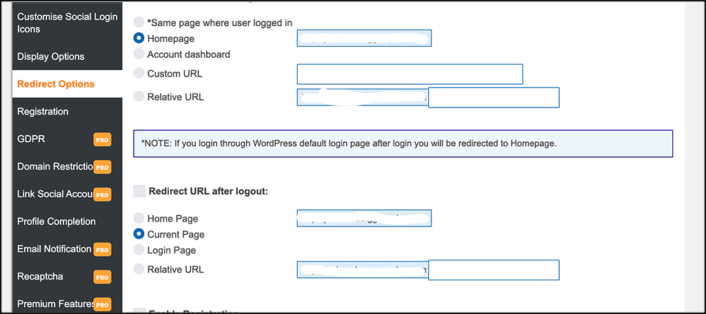 Redirect Options