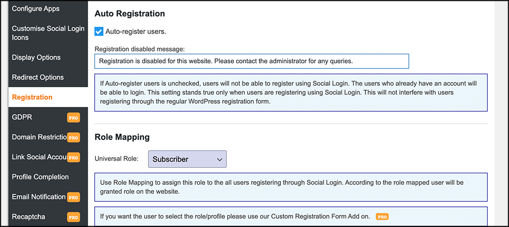 Registration Options