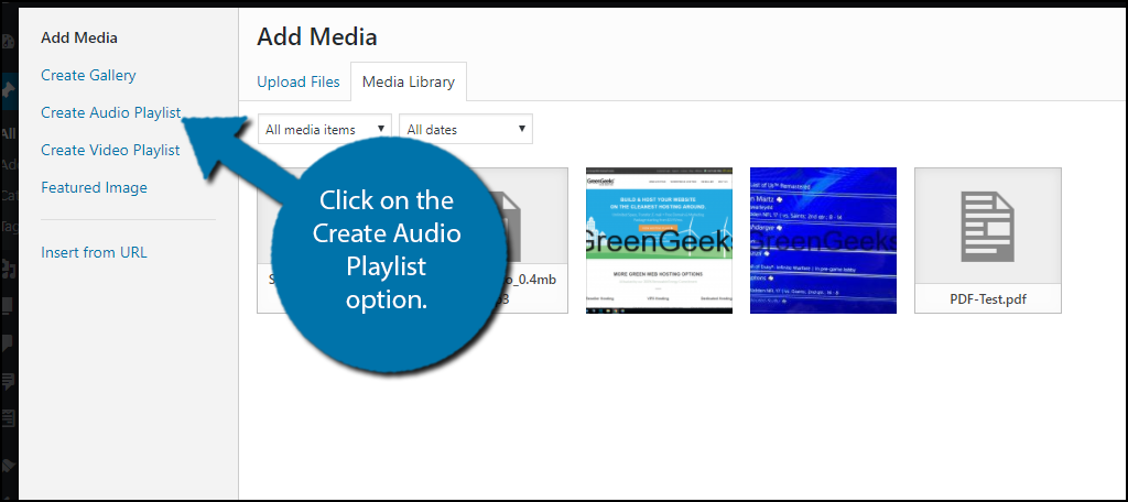 Click on the Create Audio Playlist option.