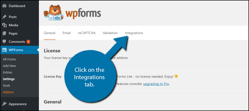 Click on the Integrations tab.