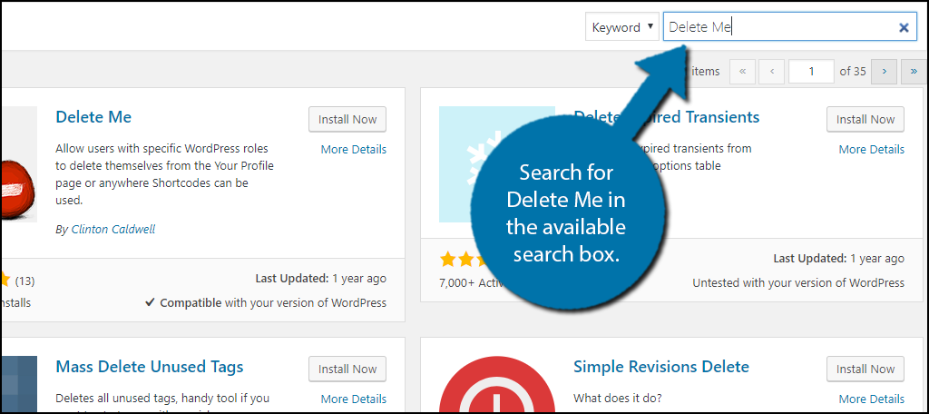 Search for Delete Me in the available search box.