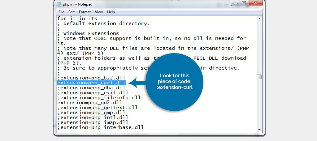 Look for ;extension=curl.so