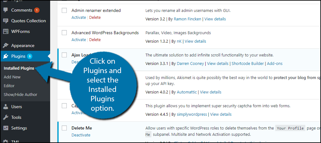 Click on Plugins and select the Installed Plugins option.