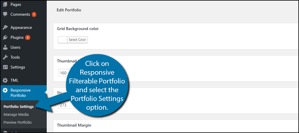 click on Responsive Filterable Portfolio and select the Portfolio Settings option.