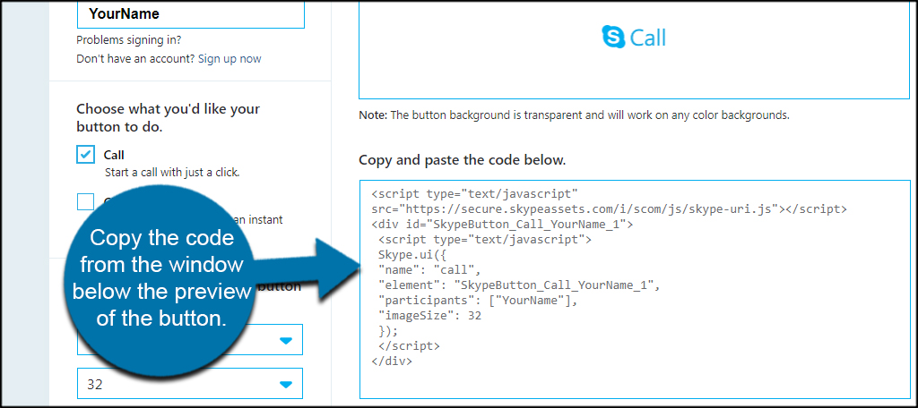 Copy Skype Code