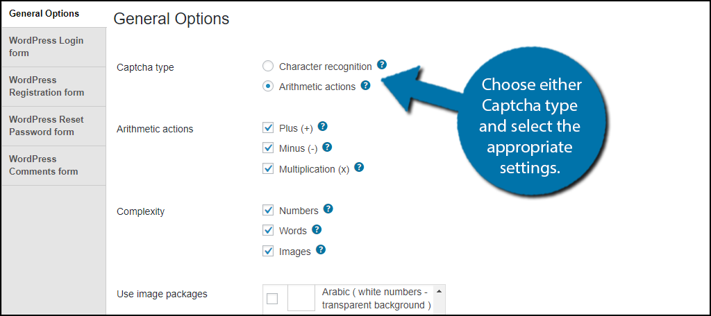 choose a Captcha type