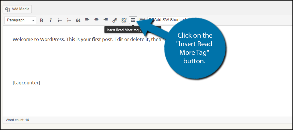 Click on the "Insert Read More Tag" button