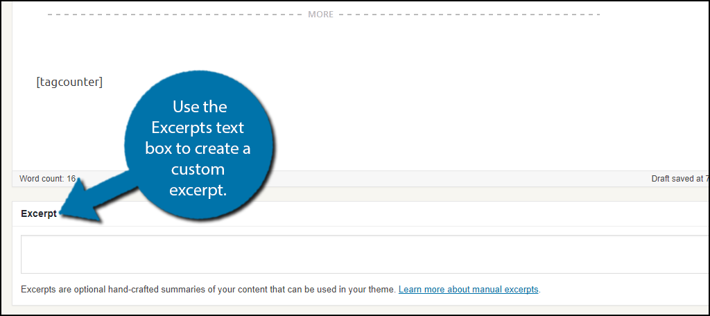 use the Excerpts text box to create a custom excerpt