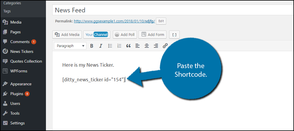Paste the shortcode
