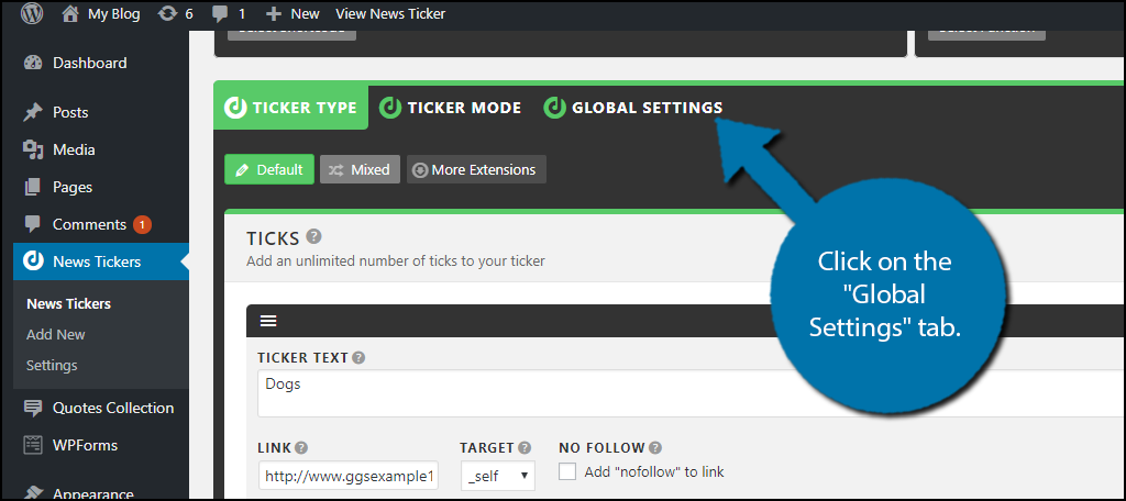 click on the Global Settings page.