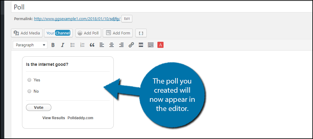 Your poll will appear in the editor.