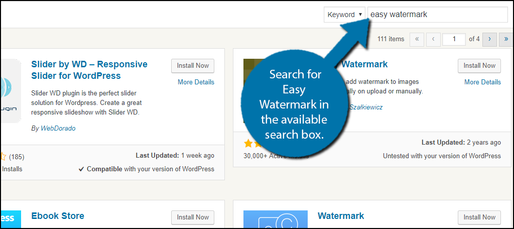 Search for Easy Watermark in the available search box.