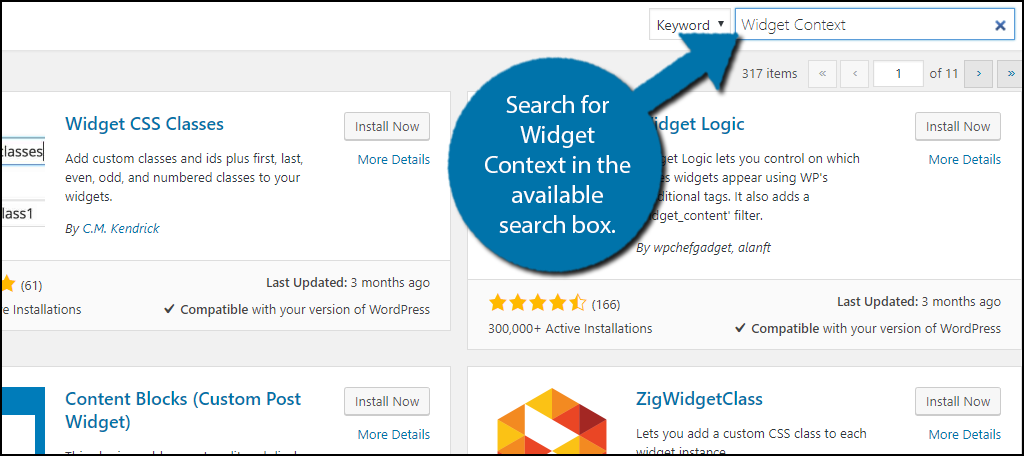 Search for Widget Context in the available search box.