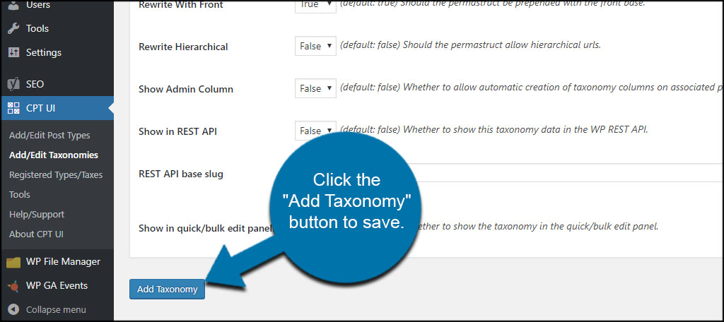 Add Taxonomy Button