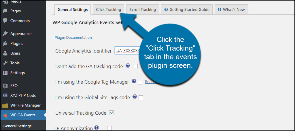 Click Tracking Tab