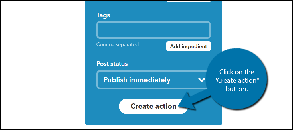 Click on the "Create action" button.