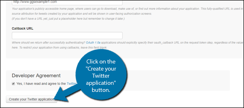click on the "Create your Twitter application" button