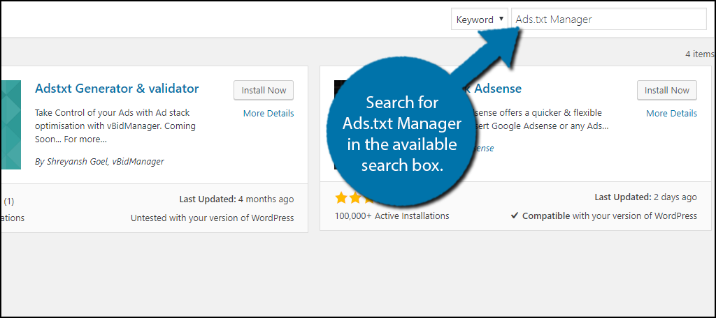 Search for Ads.txt Manager in the available search box.