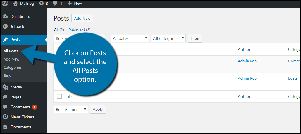 Click on Posts and select the All Posts option.
