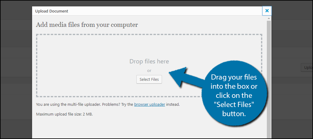 Drag your files into the box or click on the "Select Files" button.