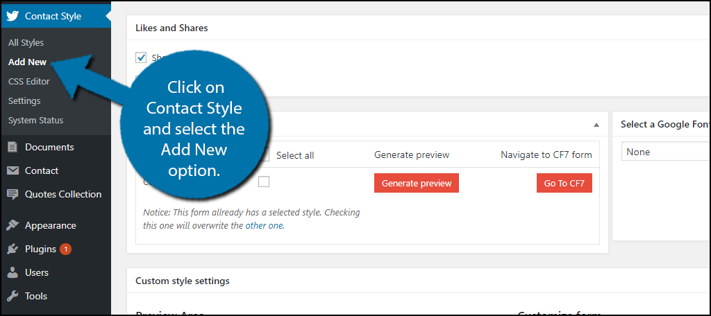 click on Contact Style and select the Add New option.