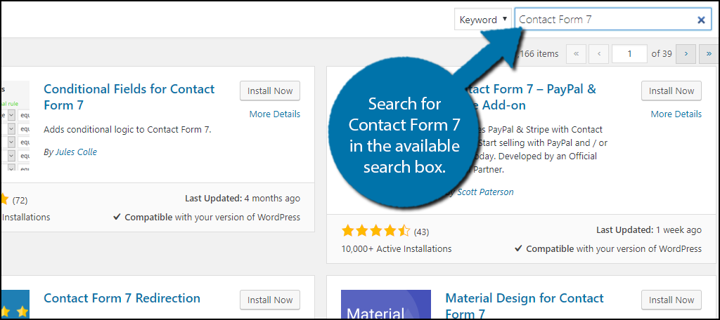 Search for Contact Form 7 in the available search box.