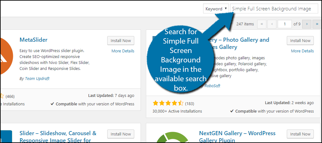 Search for Simple Full Screen Background Image in the available search box. 