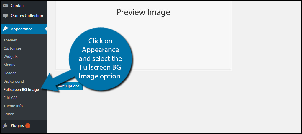 Click on Appearance and select the Fullscreen BG Image option.