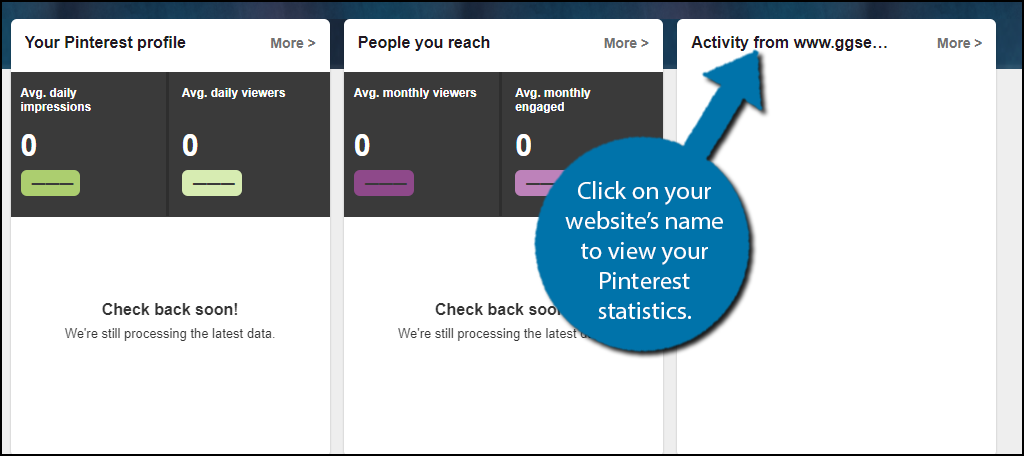 Click on your website's name to view your Pinterest statistics