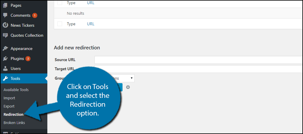 Click on Tools and select the Redirection option.