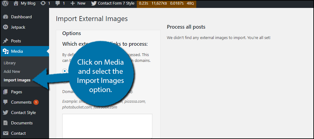 Click on Media and select the Import Images option.