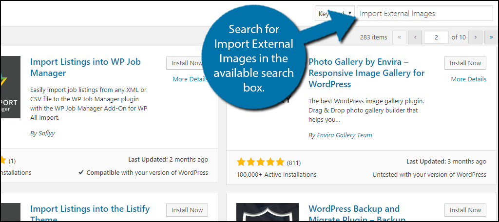 Search for Import External Images in the available search box.