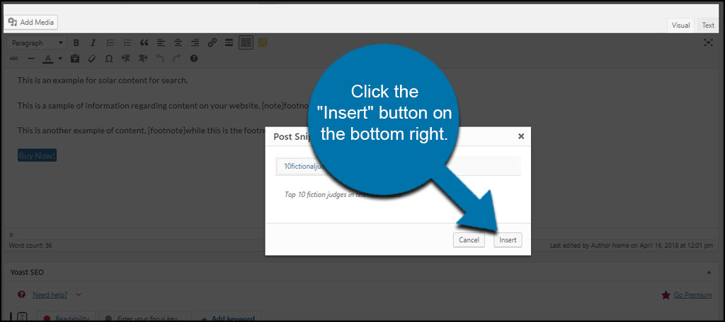 Insert Snippet Button