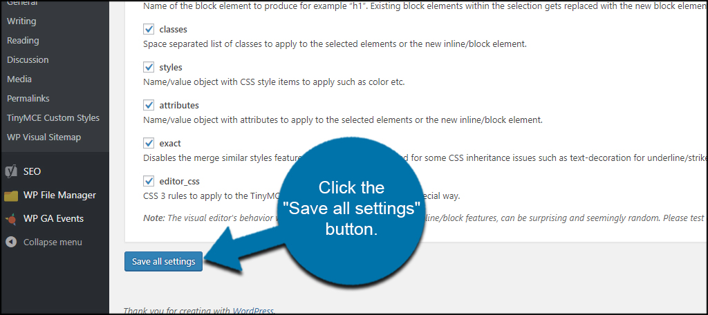 Save CSS Settings