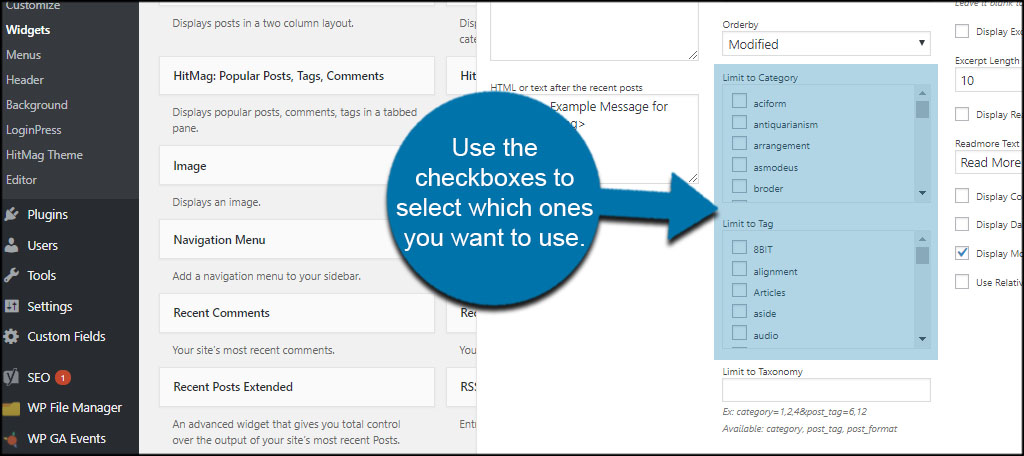 Select Categories Tags