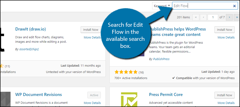 Search for Edit Flow in the available search box.