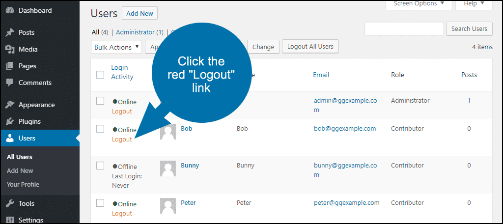 click the red "Logout" link in the left column