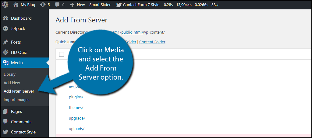 click on Media and select the Add From Server option.