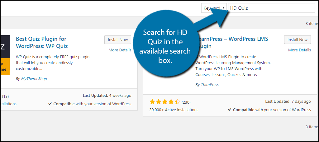 Search for HD Quiz in the available search box.