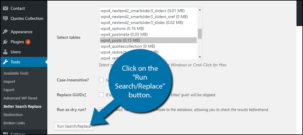 Click on the "Run Search/Replace" button