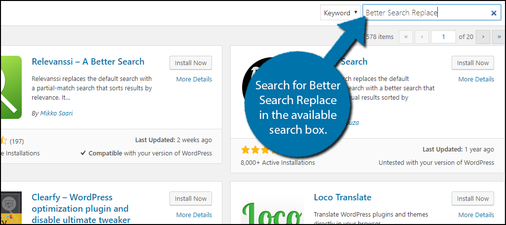 Search for Better Search Replace in the available search box.