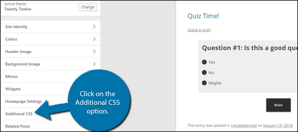 Click on the Additional CSS option.