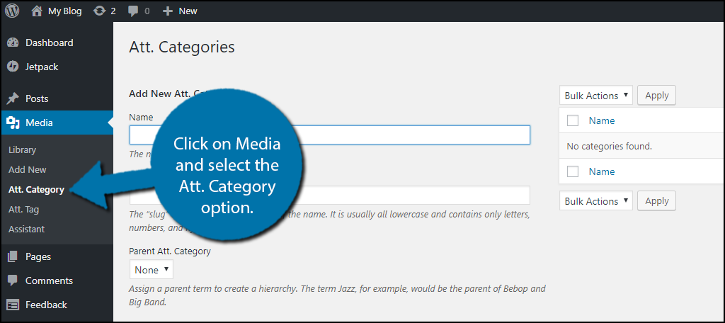 Click on Media and select the Att. Category option.