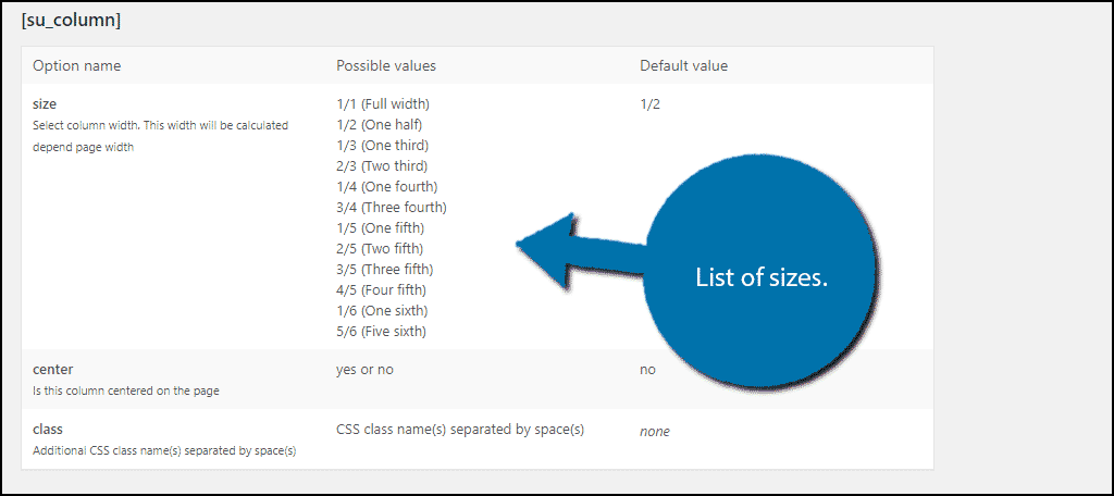 Column Sizes